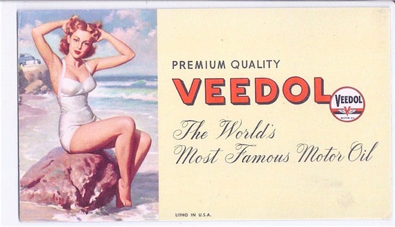 VEEDOL the world's most famous motor oil 40s Us - paper card advertising - original pin up advertising card William Medcaff