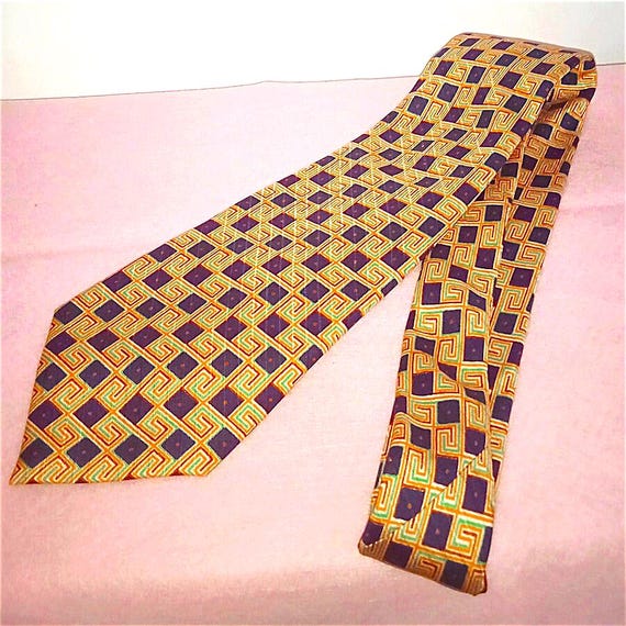 YVES SAINT LAURENT 70s France satin silk tie super luxury geometric motive fashion - vintage silk geometric motif tie