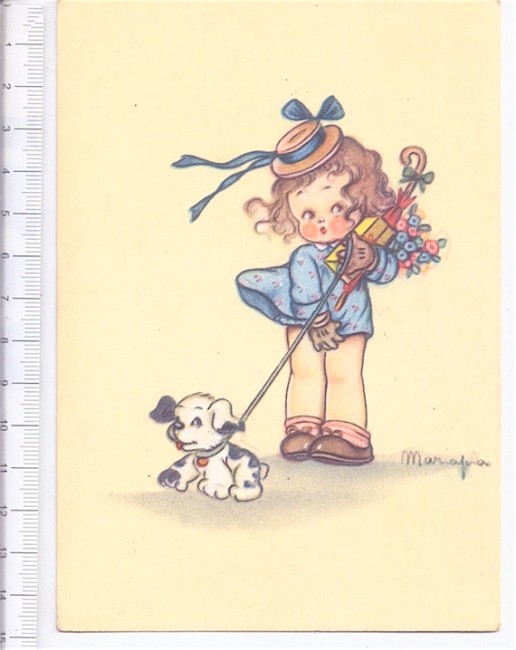 MARIAPIA - MARIA PIA 40s Ballerini Frattini italy postcard cartolina super cute kawaii - Bimba con cane