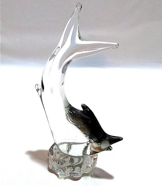 FISH 70s Murano Italy glass statue finely crafted transparent and grey luxury vintage