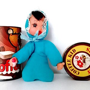 COFFE KID SUGAR boy 70s dag italy rag doll in box jar - small paciocchino doll in jar