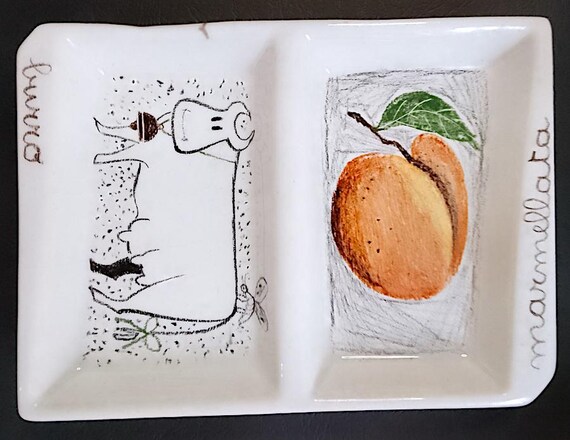 BUTTER / JAM 50s Il quadrifoglio italy pottery tray container - small tray with pastel cow effect designs delicious excellent