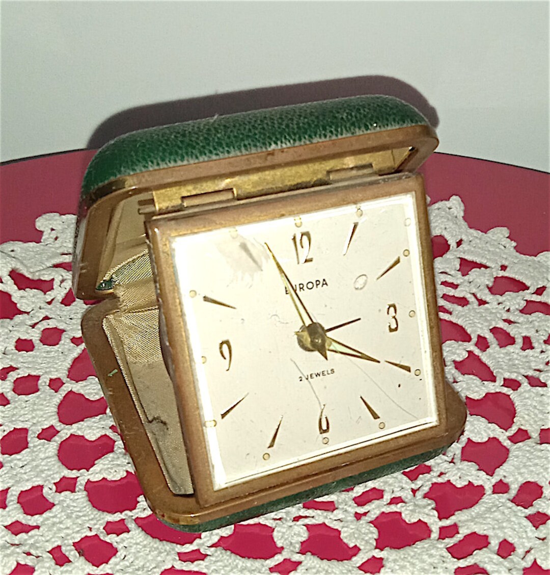 EUROPA 2 JEWELS 60s Germany Pocket Travel Alarm Clock Green Etsy