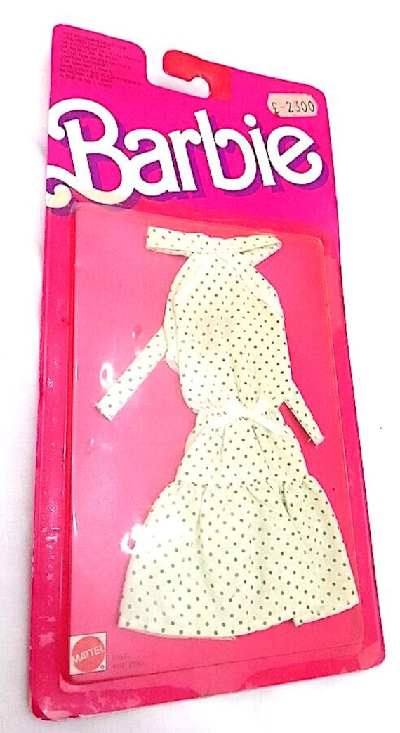 BARBIE FASHION FINDS 1988 mattel - white dress with green polka dots - white outfit with green polka dots misb