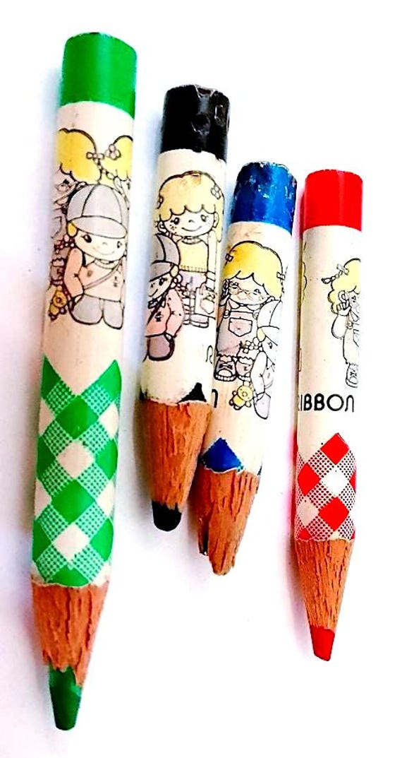 TRIPLE YAN YAN 80s Ribbon Pencil Japan lot 4 loose color pencils - 4 stubs used colored pencils kawaii