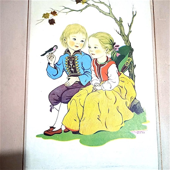 MIKI 40s italy beautiful print to frame with children romantic - vintage 40s print frame with childrens