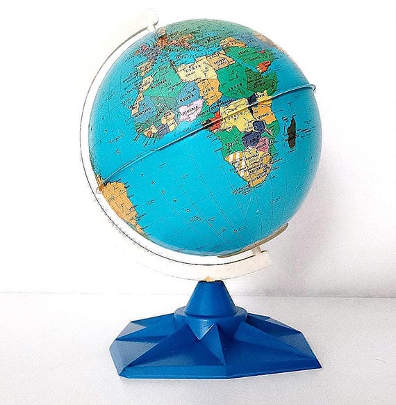 GLOBE - 80s italy miniature globe coin bank - vintage plastic money bank excellent