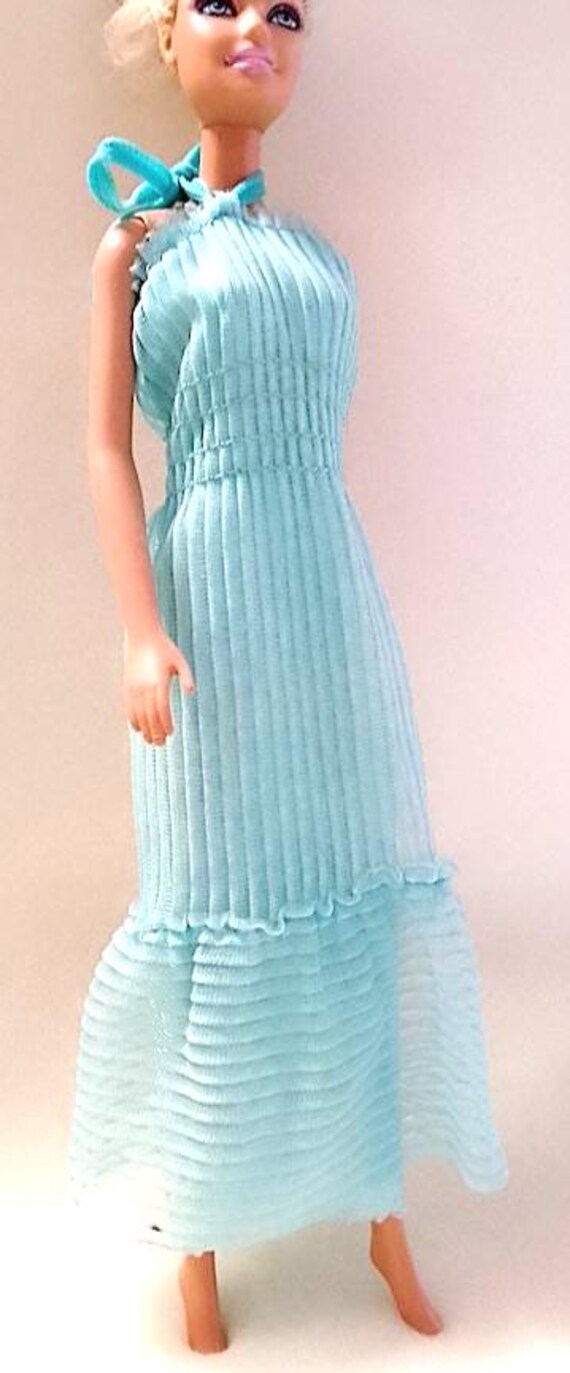 B929 - BARBIE my first fashion 1981 mattel - abito lungo turchese  chiffon righe