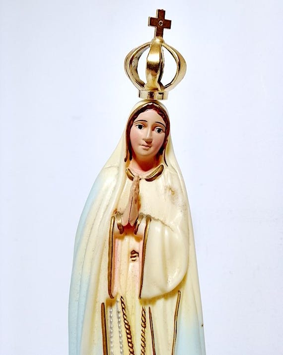 OUR LADY OF FATIMA 70s statue Blessed Virgin Mary with crown luxury souvenir
