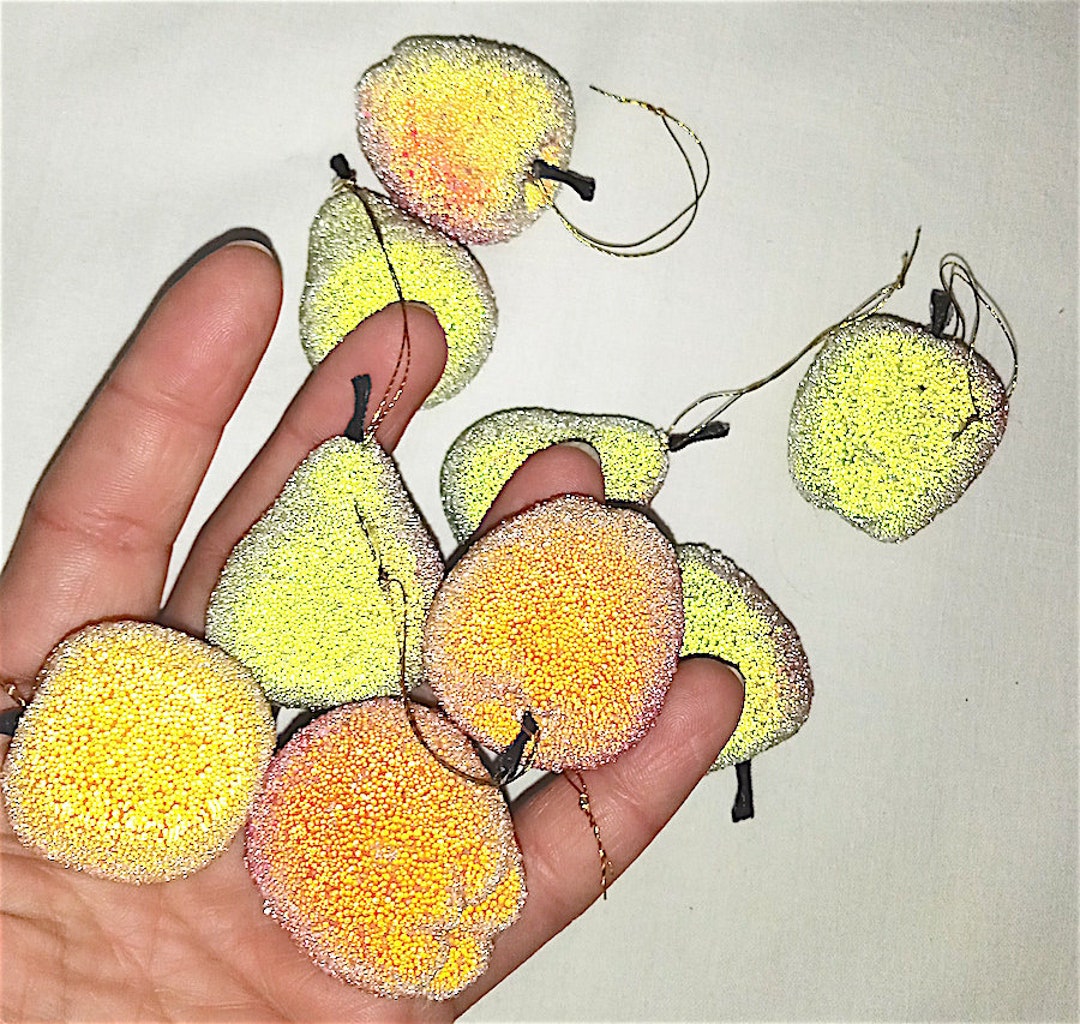 Set of 9 Iridescent 90s Fruit Christmas Baubles, Iridescent Luminous