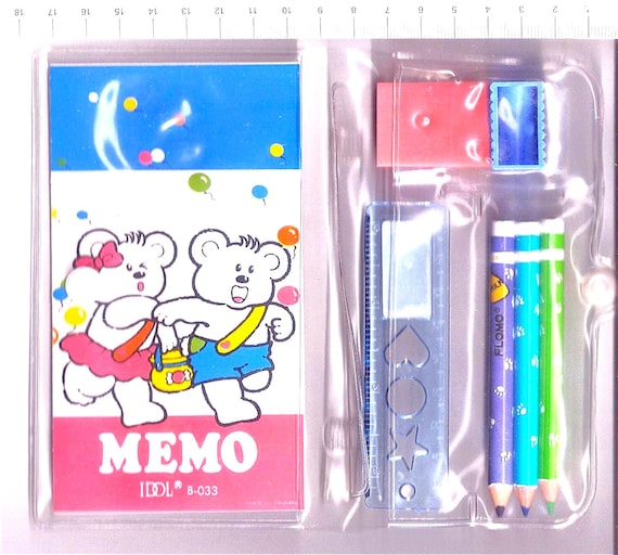 BEARS - ORSETTI 80s Idol Taiwan school stationery mini set - set school notes pencils eraser ruler... kawaii mint