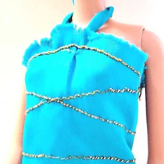 B434 - BARBIE Best Buy 1979 mattel - abito lungo blu azzurro con fili dorati  da restaurare