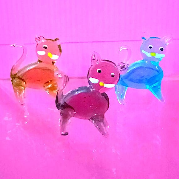 GATTI - CAT - KITTEN 80s italy 3 glass Murano miniature super cute! - 3 miniature gattini in vetro di Murano