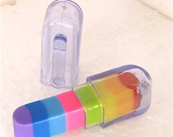 RAINBOW ERASER violet alto années 80 kawaii bâton gomme en plastique radiergummi gomme en caoutchouc