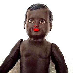 30s antique bean doll celluloid DRP Germany 11/12 size warenfabrik Schoberl & Becker african baby - small German celluloid doll