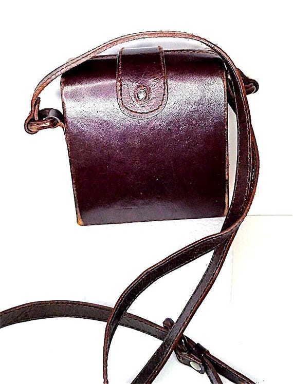 beautiful vintage 90s super small pocket brown bag geometry leather long strap - tracolla marrone in pelle cubetto splendida compatta