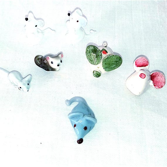 TOPO - MOUSE  80s lot 7 super kawaii micro miniatures - lotto 7 micro miniature porcellana, resina, murano glass