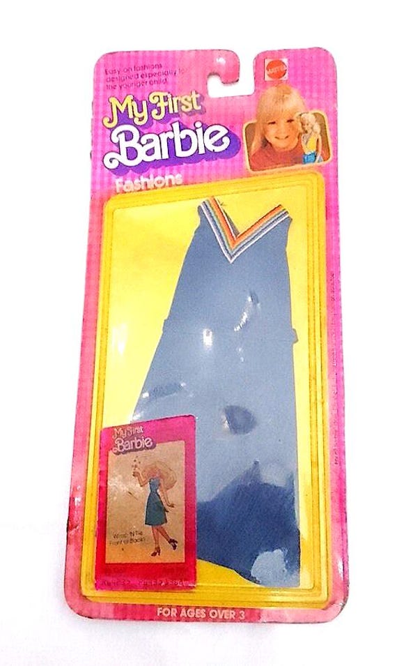 MY FIRST BARBIE Fashions 1980 mattel - abito vestito blu scollo v arcobaleno - blue dress misb