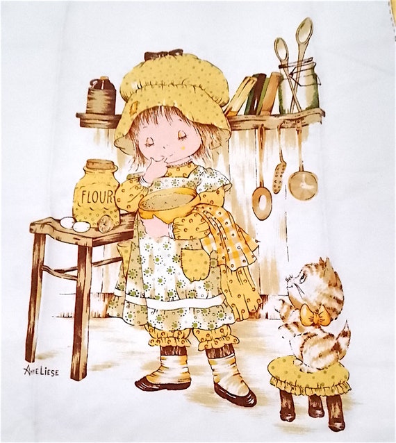 ANNELIESE 70s Eli Mansell Print italy vintage beautiful petticoat kitchen set 2 pieces cotton - apron + pot holder for kitchen new