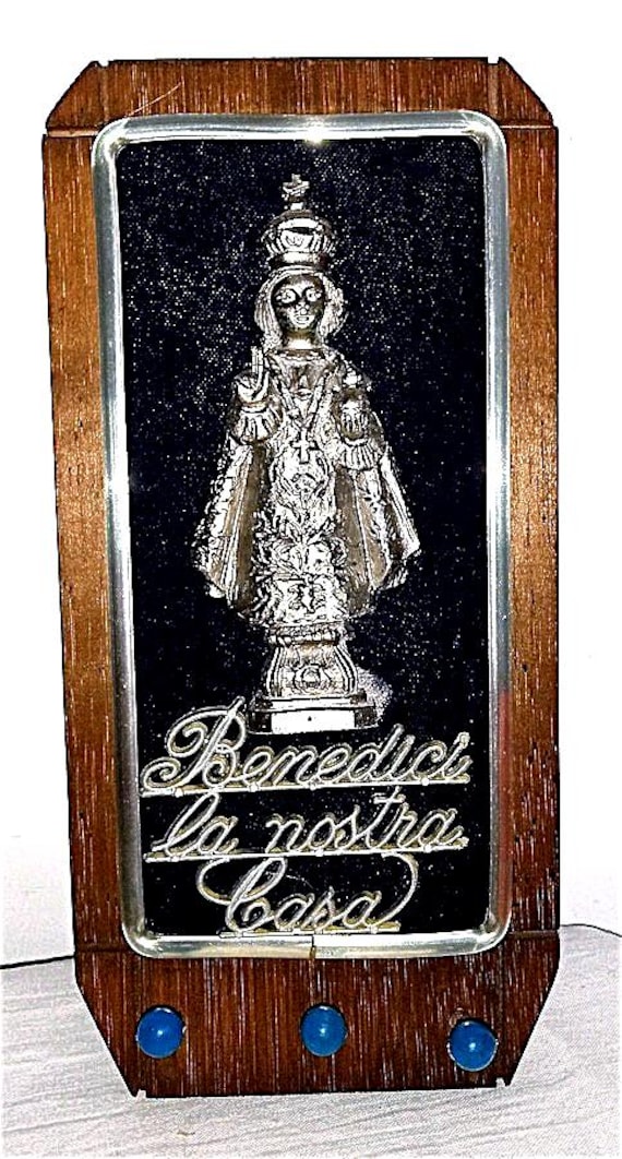 OVUNQUE BENEDICI questa casa 70s italy pewter 3d Madonna relief with hangers souvenir - appendino con immagine in peltro cesellato in riievo