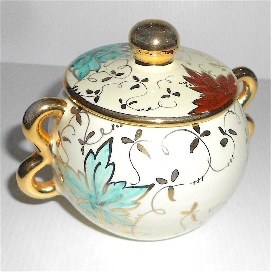 SANTUCCI DERUTA 50s italy pottery sugar bowl luxury golden  image 0