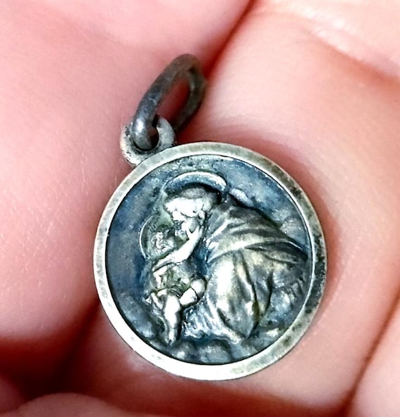 Saint Anthony of Padua with baby Jesus 70s religious pendant medal in 800 stamped silver