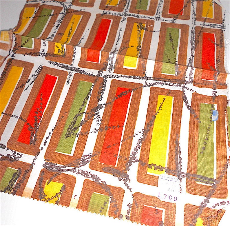 60s brown yellow red italian design cotton fabric pieces  image 0