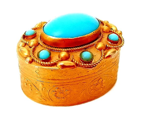 50's pill box gold with turquoise super luxury pill box turquoise and golden metal super fashion vintage