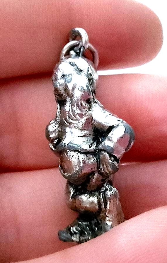 gnome dwarf 70s italy tiny pendant lucky fortune charm pendant silver metal