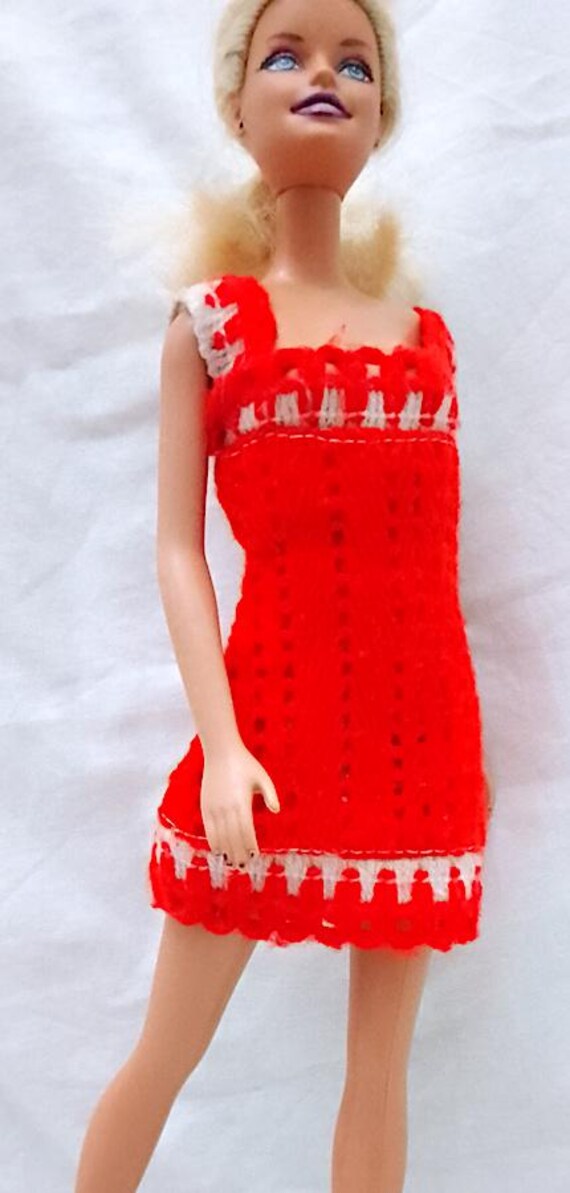 B563 - BARBIE 70s abito lana tricot rosso e bianco