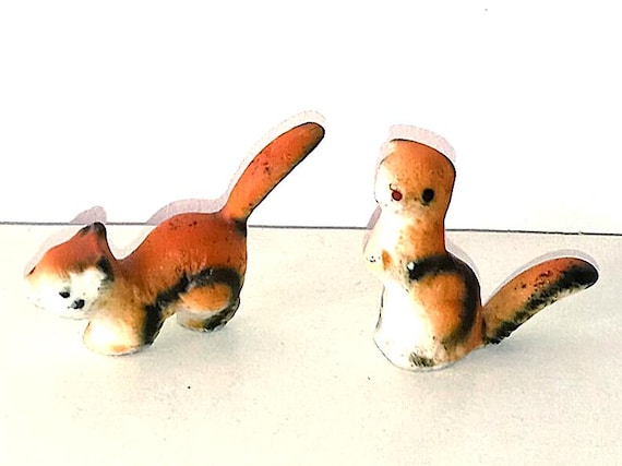 SCOIATTOLO - SQUIRREL 80s lot 2 pottery miniatures  - 2 miniature in porcellana satinata dipinte a mano kawaii