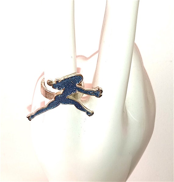 FIORUCCI 90s italy vintage rare maxi ring with lady angel blue color size 16 - maxi ring with angel woman blue