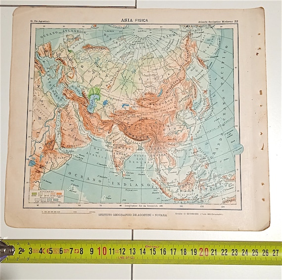 ATLANTE SCOLASTICO MODERNO 1918 De Agostini - cartina mappa Asia Fisica