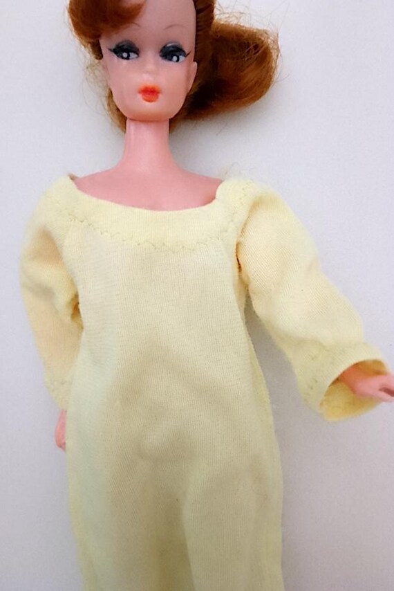 B1087 - BARBIE 80s abito giallo camicia da notte morbido maxi