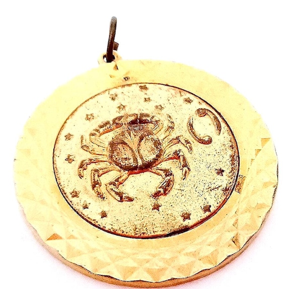 CANCER Cancer Zodiac 70s Fir Italy Maxi Golden Pendant - Large Pendant Astrology Zodiac Esoteric