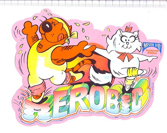 ISIDORO & SONJA - Heatchcliff red cat 80s Mister Day Parmalat italy maxi promo sticker - adesiva gadget per negozi nuova