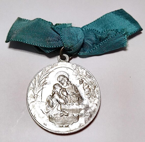 CHRIST - souvenir of the first communion 50s Italy medal with religious bow church sacred