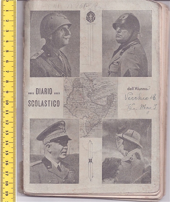 School diary of the student 1936/37 typ. Marchese and Campora Genoa Italy - vintage diary - Mussolini, Vittorio Emanuele Loose