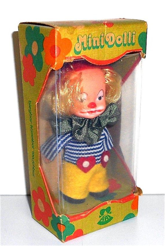 MINI DOLLI - Konigsser Puppen 1981 ARI mini doll clown in box - small clown doll in box kawaii