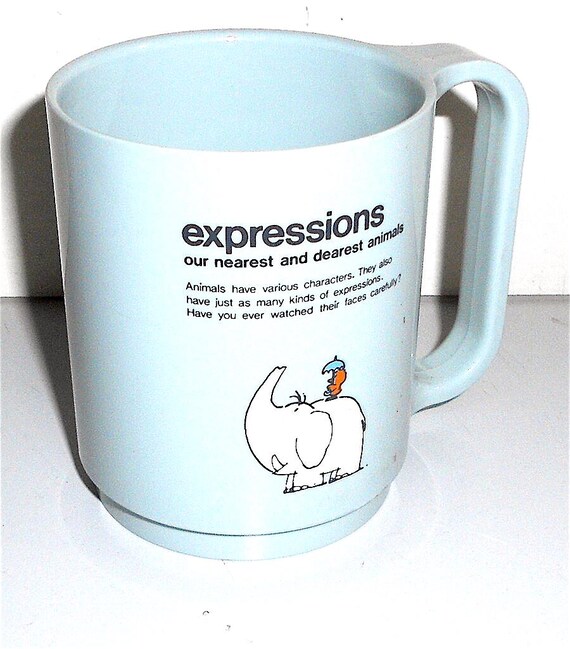 big sales! EXPRESSIONS our Nearest and Dearest Animals 80s Sony Creative Japan kawaii plastic mug - gorgeous elephant plastic mug
