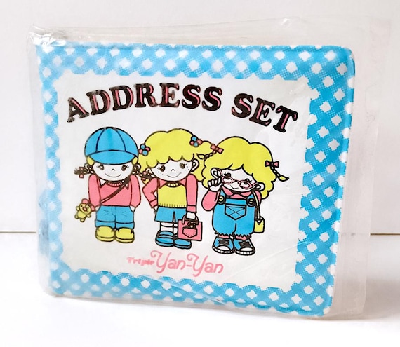 TRIPLE YAN YAN 80s Ribbon Pencil Japan Pocket Charm Address set misb blue - kawaii address book