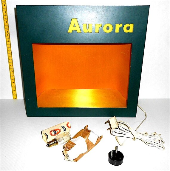 PENNE AURORA 1950 Italy Rare Vintage wood stand for stores with light - wooden display with light from an original advertising shop