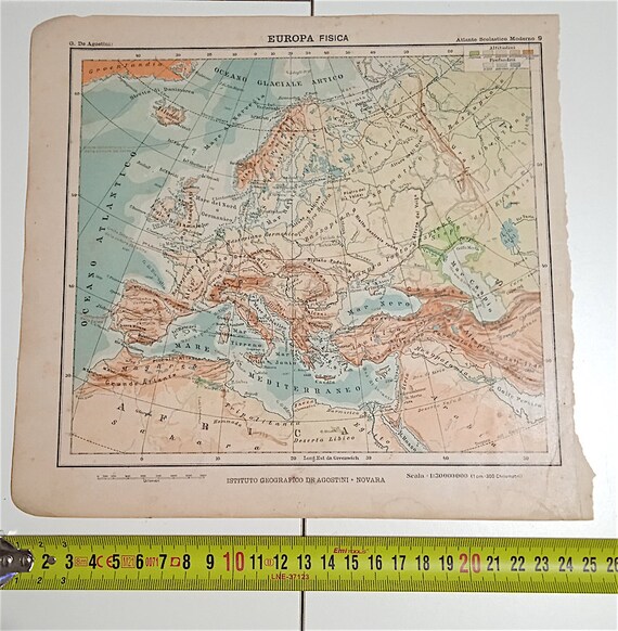ATLANTE SCOLASTICO MODERNO 1918 De Agostini - cartina mappa Europa Fisica