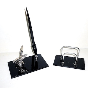 Preciosa pluma estilográfica años 50 en opalina negra con águila + elegante porta cartas Kit de escritorio de lujo con pluma estilográfica y águila + buzón
