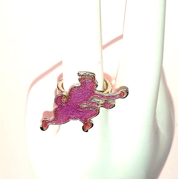 FIORUCCI 90s italy vintage rare maxi ring with lady pink devil glitter size 16 - maxi ring with pink devil glitter