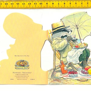 FOXWOOD TALES 1996 Brian Paterson uk greeting card - biglietto auguri - Mr Gruffey pic nic umbrella - badger tasso
