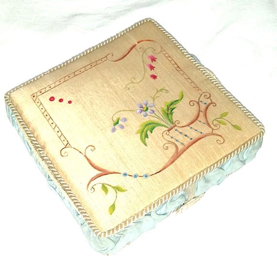 beautiful fabric jewelry box with 50s Italian embroidery gift for communion or confirmation vintage