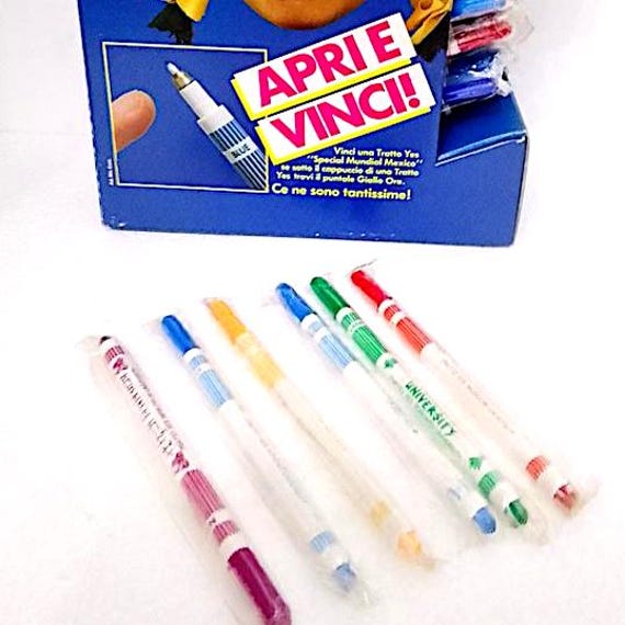 TRATTO PEN - tratto Yes Mexico 1986 - stand per negozi espositore con 43 penne sigillate colorate raro fondo di negozio pubblicitario