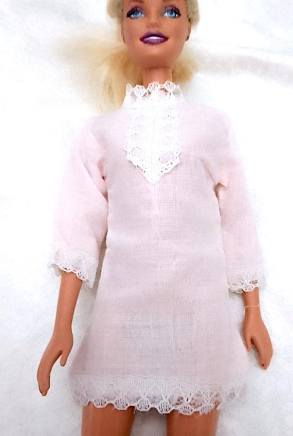 B1019 - BARBIE 70s mini abito corto rosa baby con pizzo in cotone da restaurare