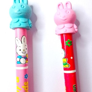 CANDY & FRIENDS 90s Colleen Japan lot 2 pencils + eraser rabbit top - matite con gommina coniglio super kawaii mint